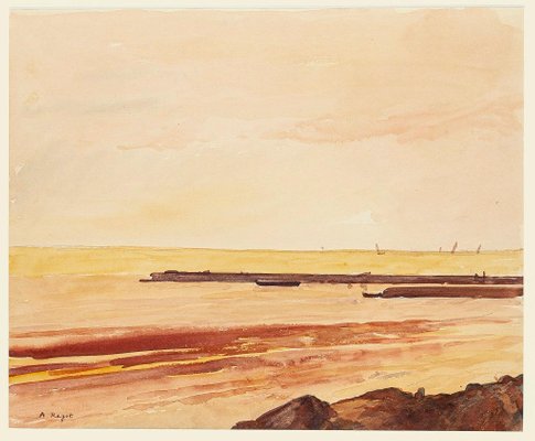 Magunga La Digue Inactive Watercolor by André Ragot, 1950s-ZCI-786860