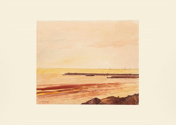 Magunga La Digue Inactive Watercolor by André Ragot, 1950s-ZCI-786860