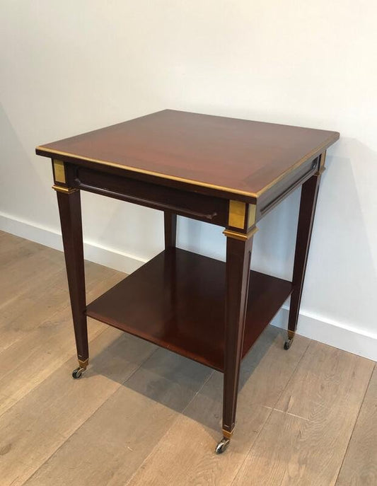 Mahogany and Brass Center Table by Hugnet, 1940s