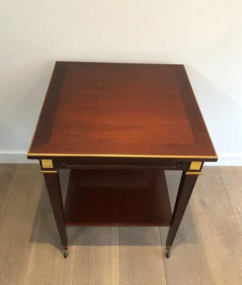 Mahogany and Brass Center Table by Hugnet, 1940s-BA-1000918