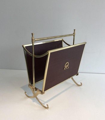 Mahogany and Brass Magazine Racks Attributed to Maison Jansen House, Set of 2-BA-1365583