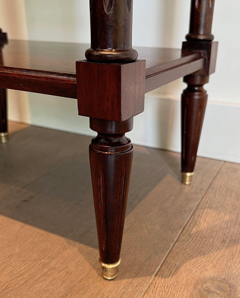 Mahogany and Brass Nightstands with Leather Trays in the Style of Maison Jansen, 1940s, Set of 2