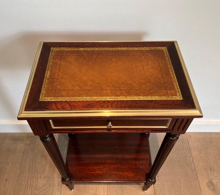 Mahogany and Brass Nightstands with Leather Trays in the Style of Maison Jansen, 1940s, Set of 2-BA-1740050