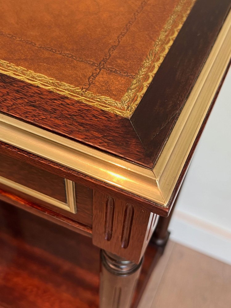 Mahogany and Brass Nightstands with Leather Trays in the Style of Maison Jansen, 1940s, Set of 2-BA-1740050