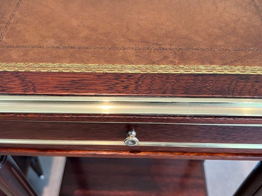 Mahogany and Brass Nightstands with Leather Trays in the Style of Maison Jansen, 1940s, Set of 2-BA-1740050