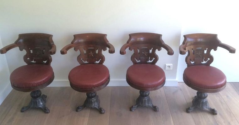 Mahogany and Cast Iron Ship Armchairs from the White Star Line Company, 1930s, Set of 4-BA-658306