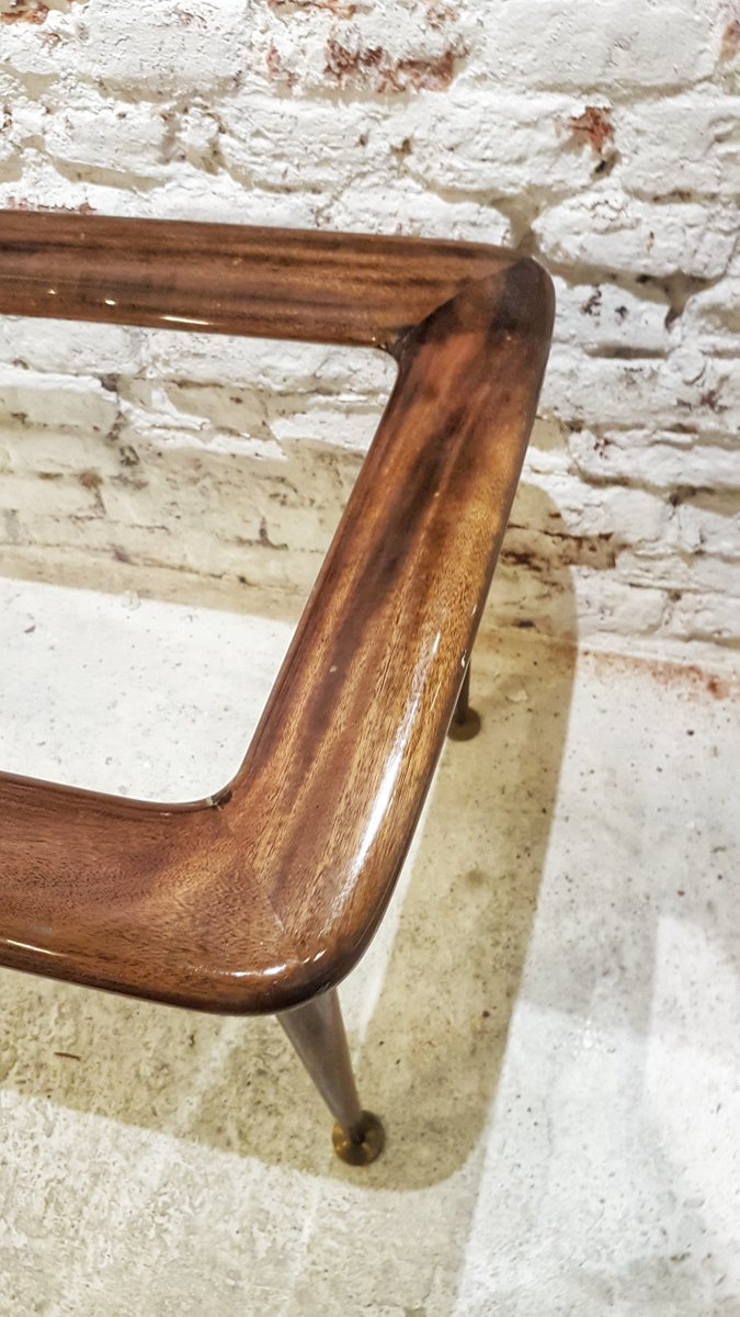 Mahogany and Glass Coffee Table with Brass Feet in the Style of Paolo Buffa, Italy, 1950s