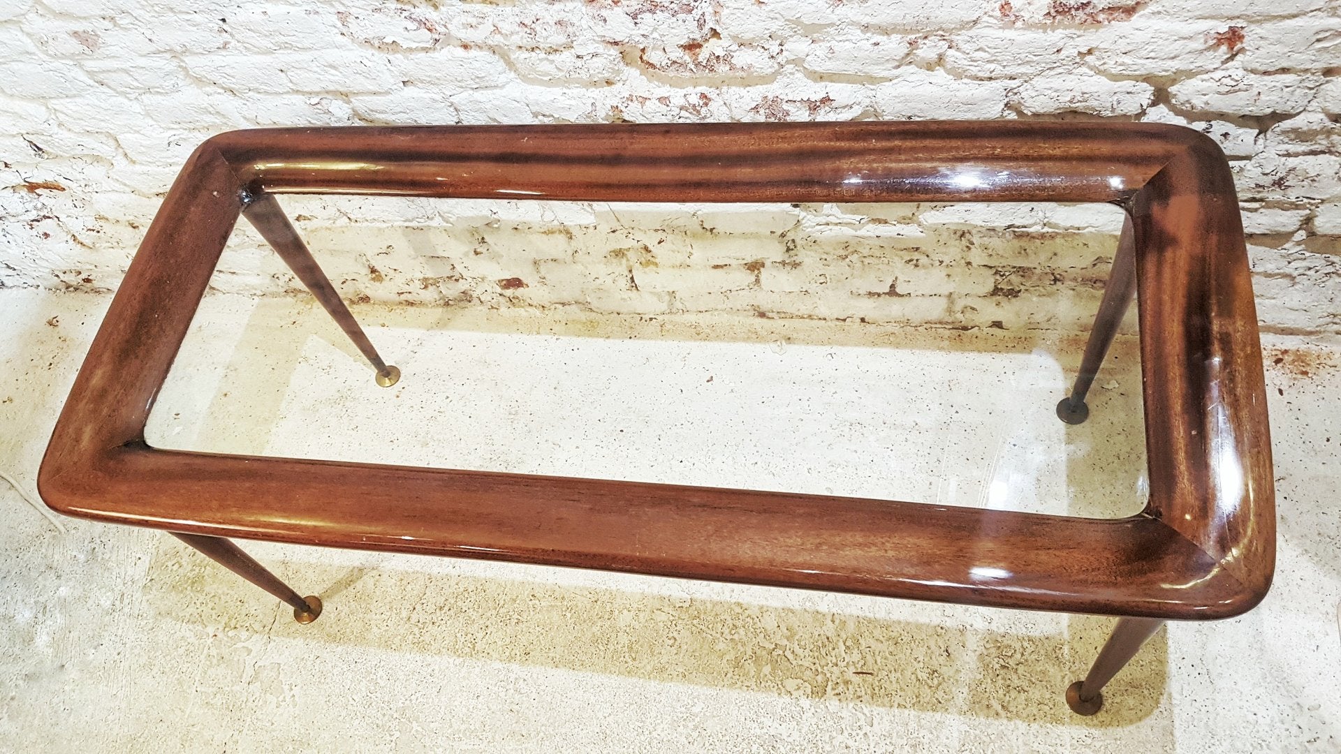 Mahogany and Glass Coffee Table with Brass Feet in the Style of Paolo Buffa, Italy, 1950s