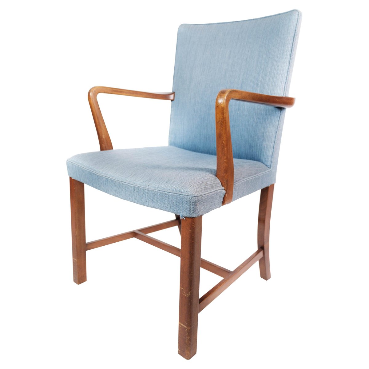 Mahogany and Light Blue Fabric Armchair by Fritz Hansen