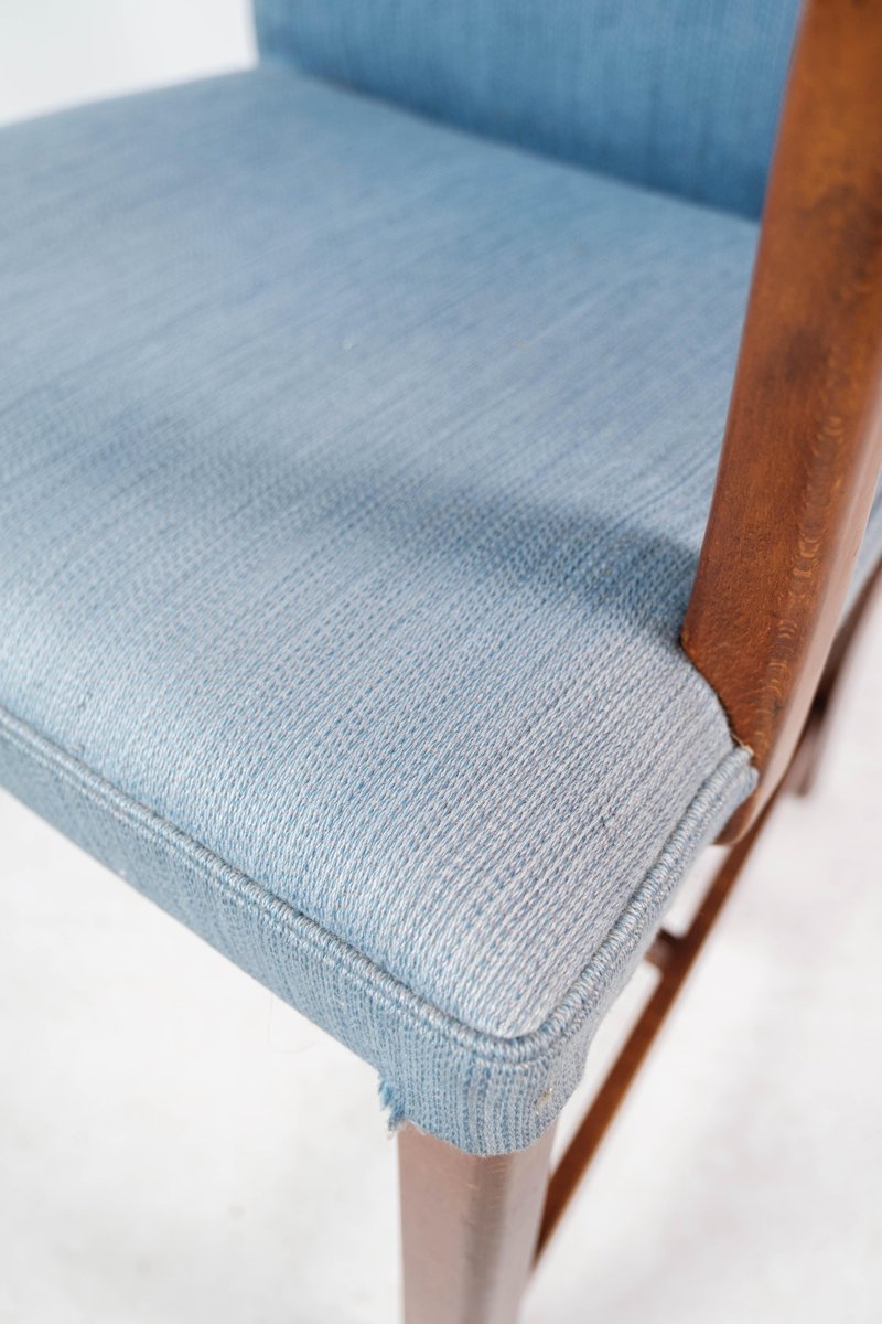 Mahogany and Light Blue Fabric Armchair by Fritz Hansen