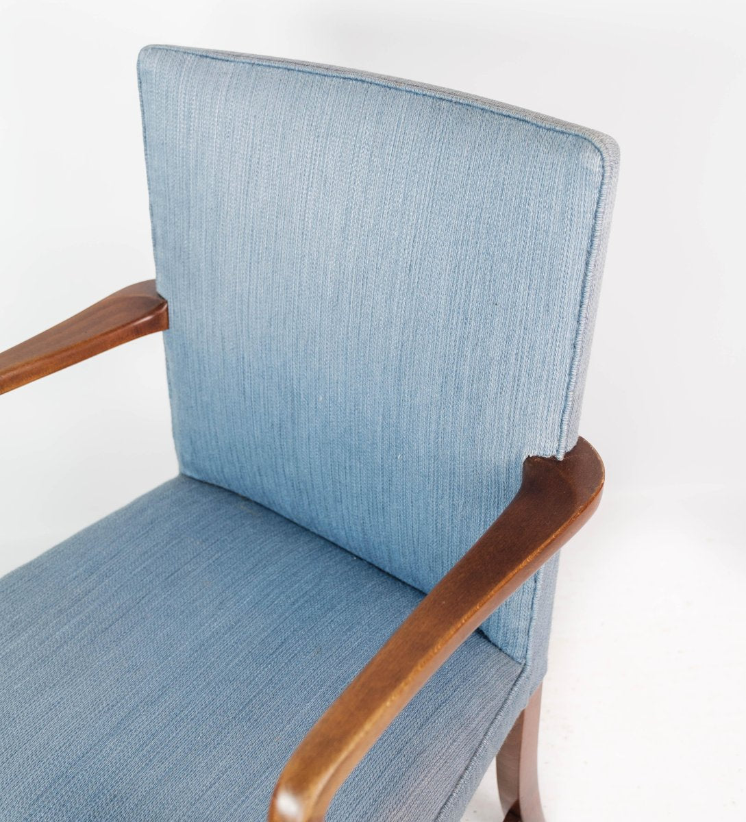 Mahogany and Light Blue Fabric Armchair by Fritz Hansen