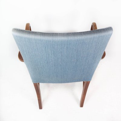 Mahogany and Light Blue Fabric Armchair by Fritz Hansen