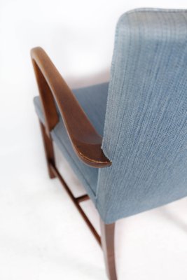 Mahogany and Light Blue Fabric Armchair by Fritz Hansen