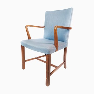 Mahogany and Light Blue Fabric Armchair by Fritz Hansen-UY-1000669