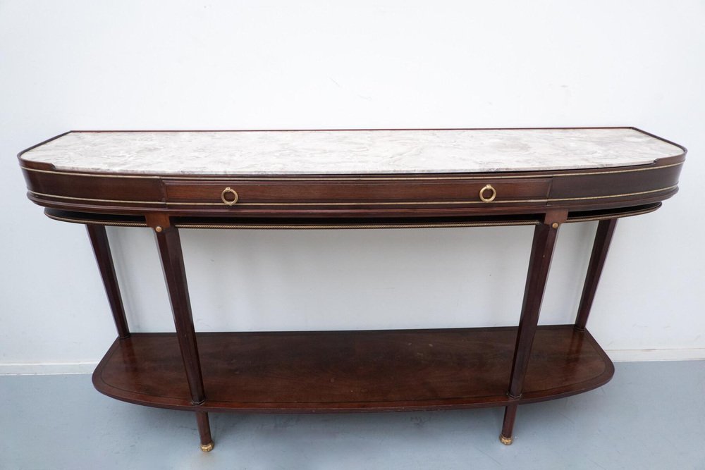 Mahogany and Marble Console Table attributed to Alban Chambon, 1900s