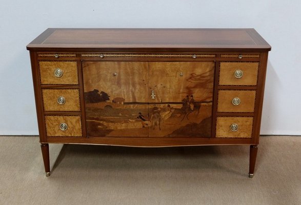 Mahogany and Marquetry Dresser Buffet in the Style of Louis XVI, 1940s-RVK-1117659