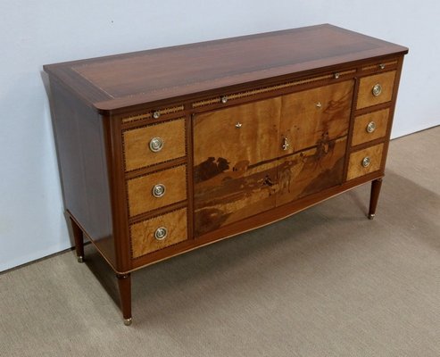 Mahogany and Marquetry Dresser Buffet in the Style of Louis XVI, 1940s-RVK-1117659