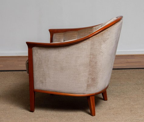 Mahogany and Taupe Velvet Lounge Chair from Bröderna Andersson, Sweden, 1960s-JE-987139