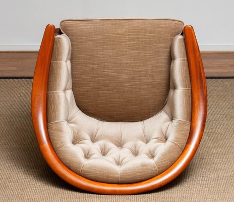 Mahogany and Taupe Velvet Lounge Chair from Bröderna Andersson, Sweden, 1960s-JE-987139