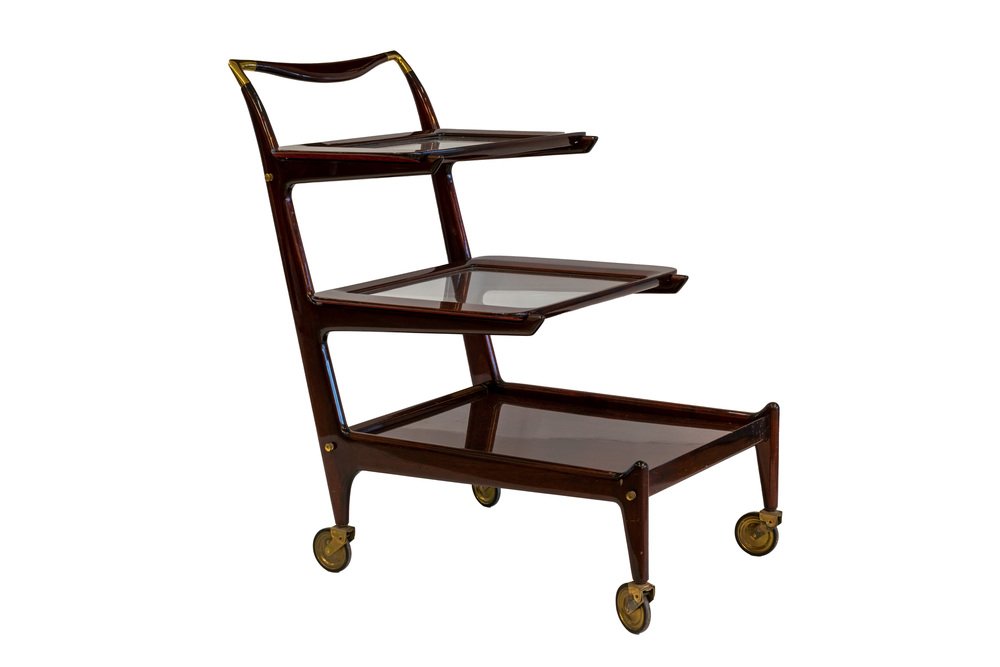 Mahogany Bar Trolley with Brass Finishes by Ico Parisi for Angelo De Baggis, 1952