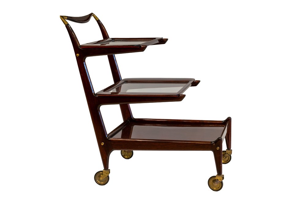 Mahogany Bar Trolley with Brass Finishes by Ico Parisi for Angelo De Baggis, 1952