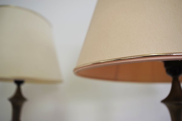 Mahogany, Brass & Cotton Hats Tale Lamps from Abat Jour, 1950s, Set of 2-KNM-910485