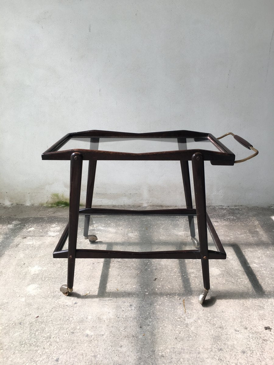 Mahogany, Brass & Glass Trolley by Cesare Lacca, 1950s