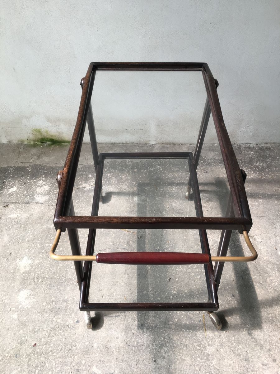 Mahogany, Brass & Glass Trolley by Cesare Lacca, 1950s