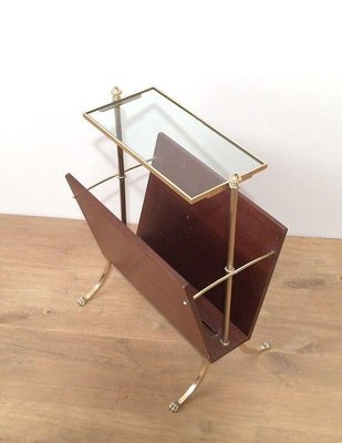 Mahogany & Brass Magazine Rack from Maison Jansen-BA-1365512