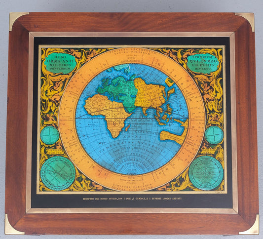 Mahogany Campaign Geographic Globe Table, 1960s