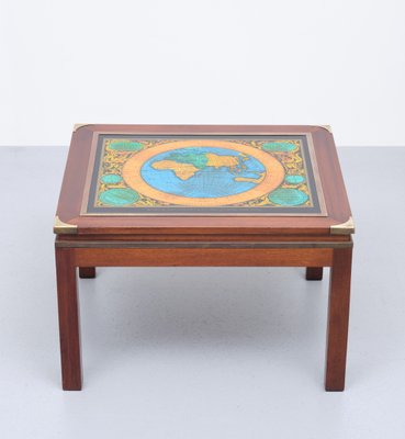 Mahogany Campaign Geographic Globe Table, 1960s