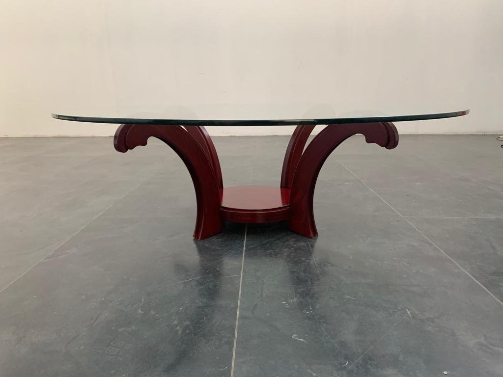 Mahogany Circular Coffee Table with Crystal, 1970s