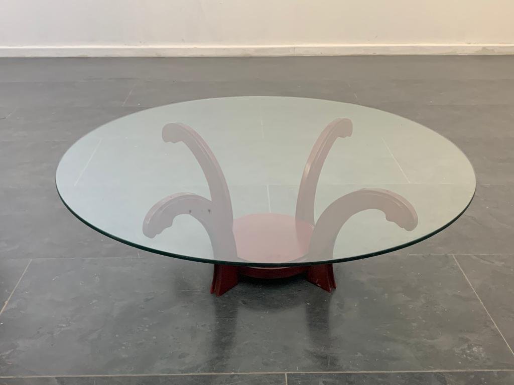 Mahogany Circular Coffee Table with Crystal, 1970s