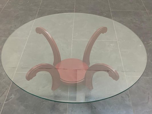 Mahogany Circular Coffee Table with Crystal, 1970s-IJR-999981