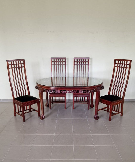 Mahogany Dining Table Set with Chairs, Set of 5