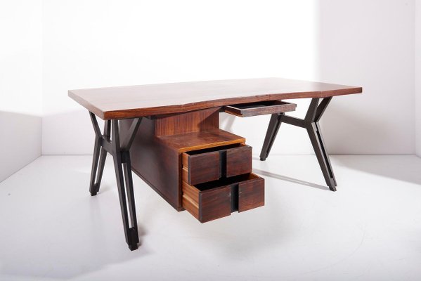 Mahogany Executive Office Desk by Ico Parisi for Mim, Italy, 1950s-SFD-913285