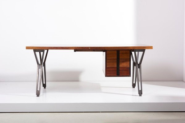 Mahogany Executive Office Desk by Ico Parisi for Mim, Italy, 1950s-SFD-913285