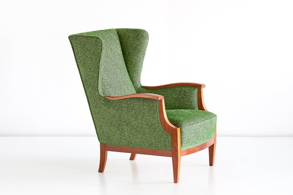 Mahogany & Fabric Wingback Armchair by Frits Henningsen, 1930s-FMT-594710