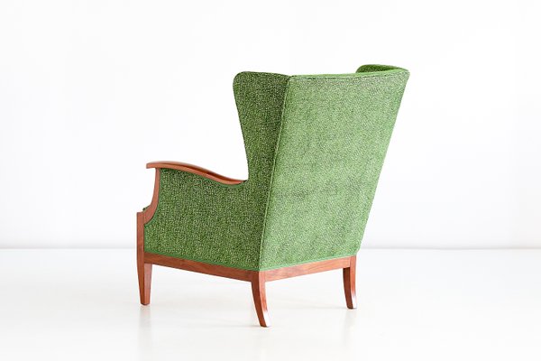 Mahogany & Fabric Wingback Armchair by Frits Henningsen, 1930s-FMT-594710