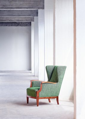 Mahogany & Fabric Wingback Armchair by Frits Henningsen, 1930s-FMT-594710