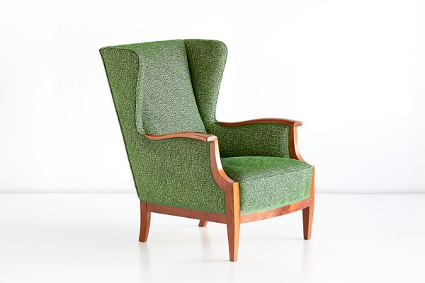 Mahogany & Fabric Wingback Armchair by Frits Henningsen, 1930s-FMT-594710