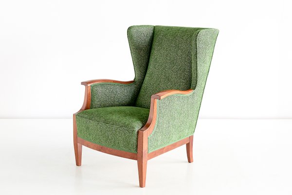 Mahogany & Fabric Wingback Armchair by Frits Henningsen, 1930s-FMT-594710