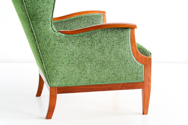 Mahogany & Fabric Wingback Armchair by Frits Henningsen, 1930s-FMT-594710