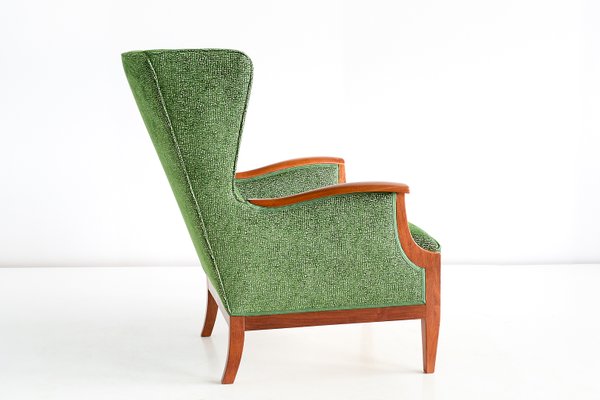 Mahogany & Fabric Wingback Armchair by Frits Henningsen, 1930s-FMT-594710