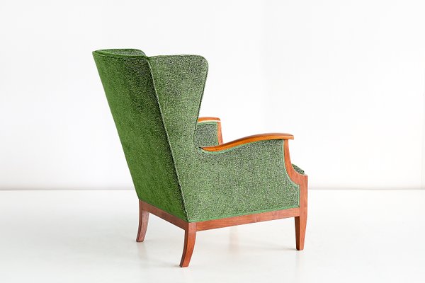 Mahogany & Fabric Wingback Armchair by Frits Henningsen, 1930s-FMT-594710