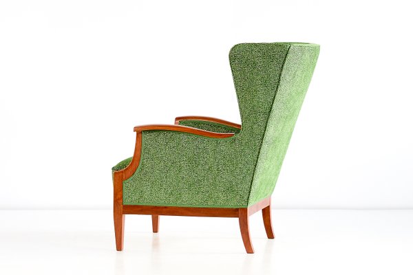 Mahogany & Fabric Wingback Armchair by Frits Henningsen, 1930s-FMT-594710