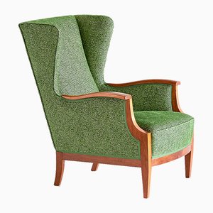 Mahogany & Fabric Wingback Armchair by Frits Henningsen, 1930s-FMT-594710