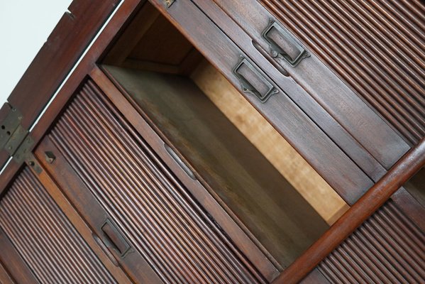 Mahogany Filing Cabinet with Roll Down Tambour Doors, USA, 1920s-XO-1738099