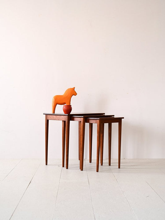 Mahogany Honeycomb Nesting Tables, 1960s, Set of 3