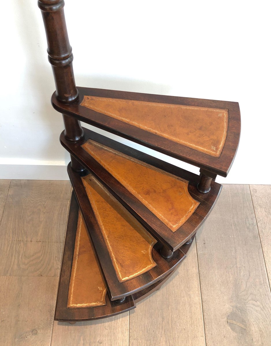 Mahogany, Leather and Brass Library Stepladder, 1940s